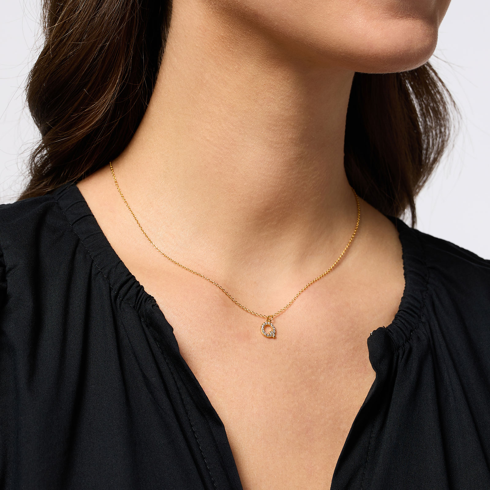 Guldpläterat halsband bokstav Q - 42+3 cm