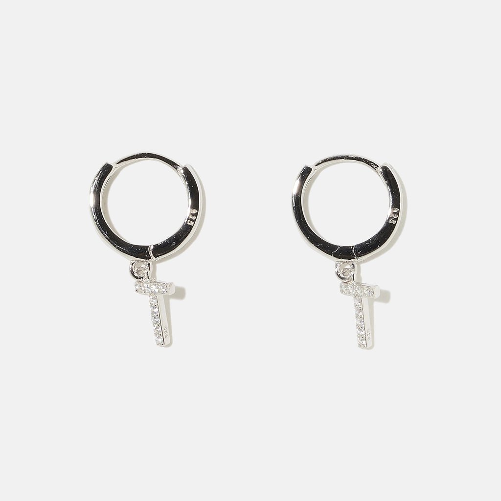 Örhängen äkta silver - hoops, bokstav T