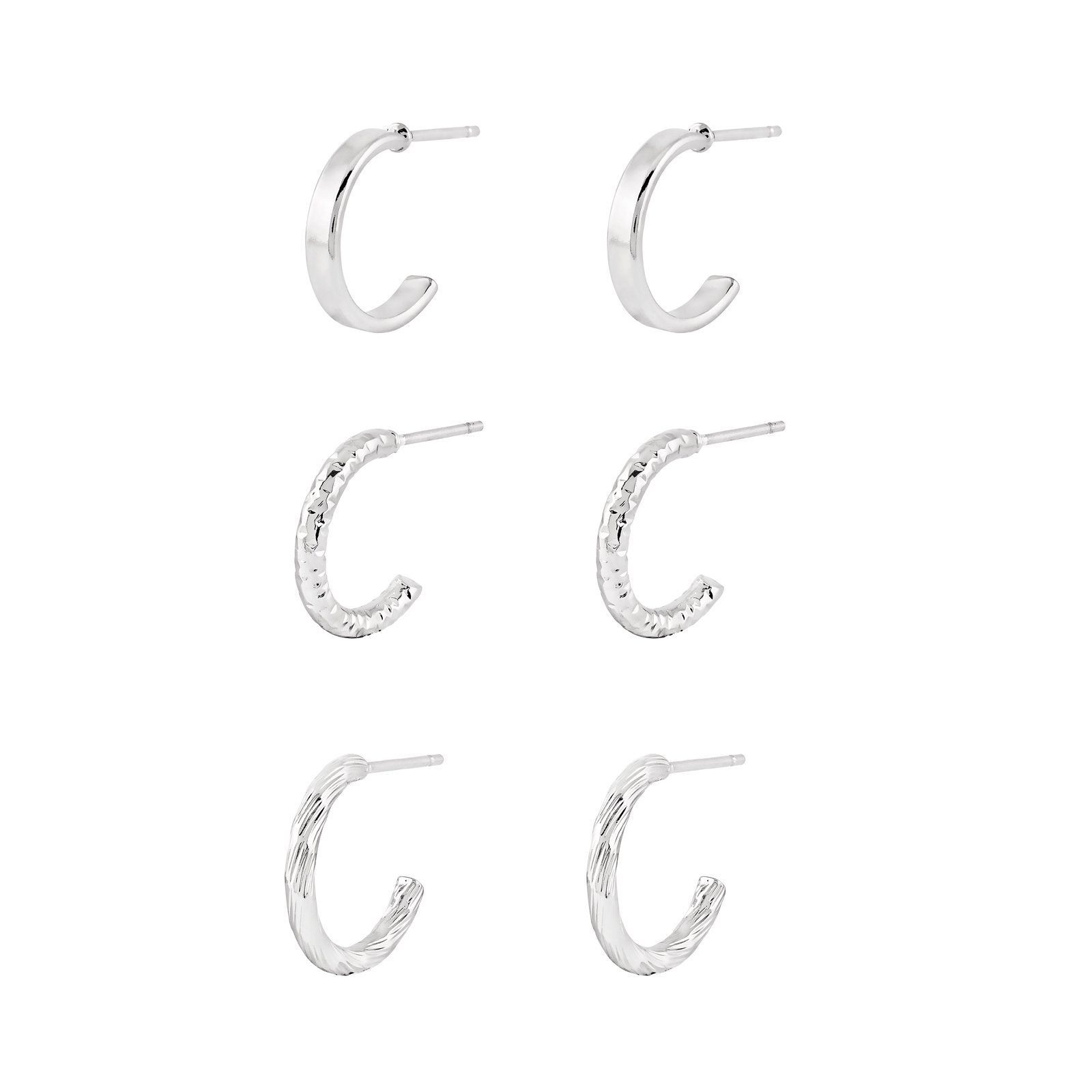 3-pack silverfärgade örhängen - hoops