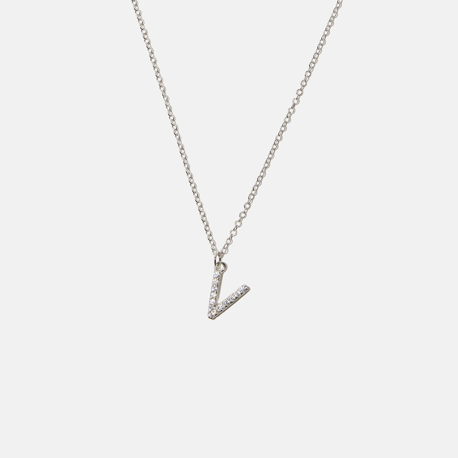 Halsband äkta silver, bokstav V - 42+3 cm
