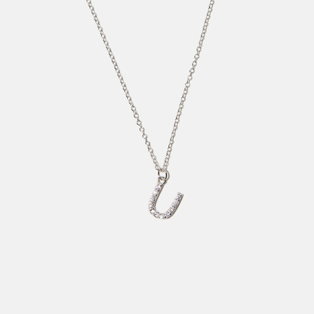 Halsband äkta silver, bokstav U - 42+3 cm