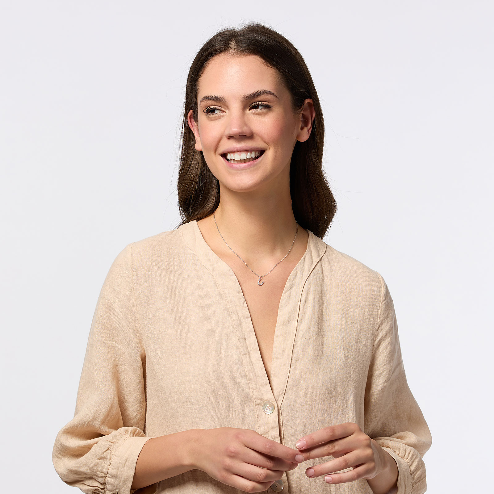 Halsband äkta silver, bokstav U - 42+3 cm