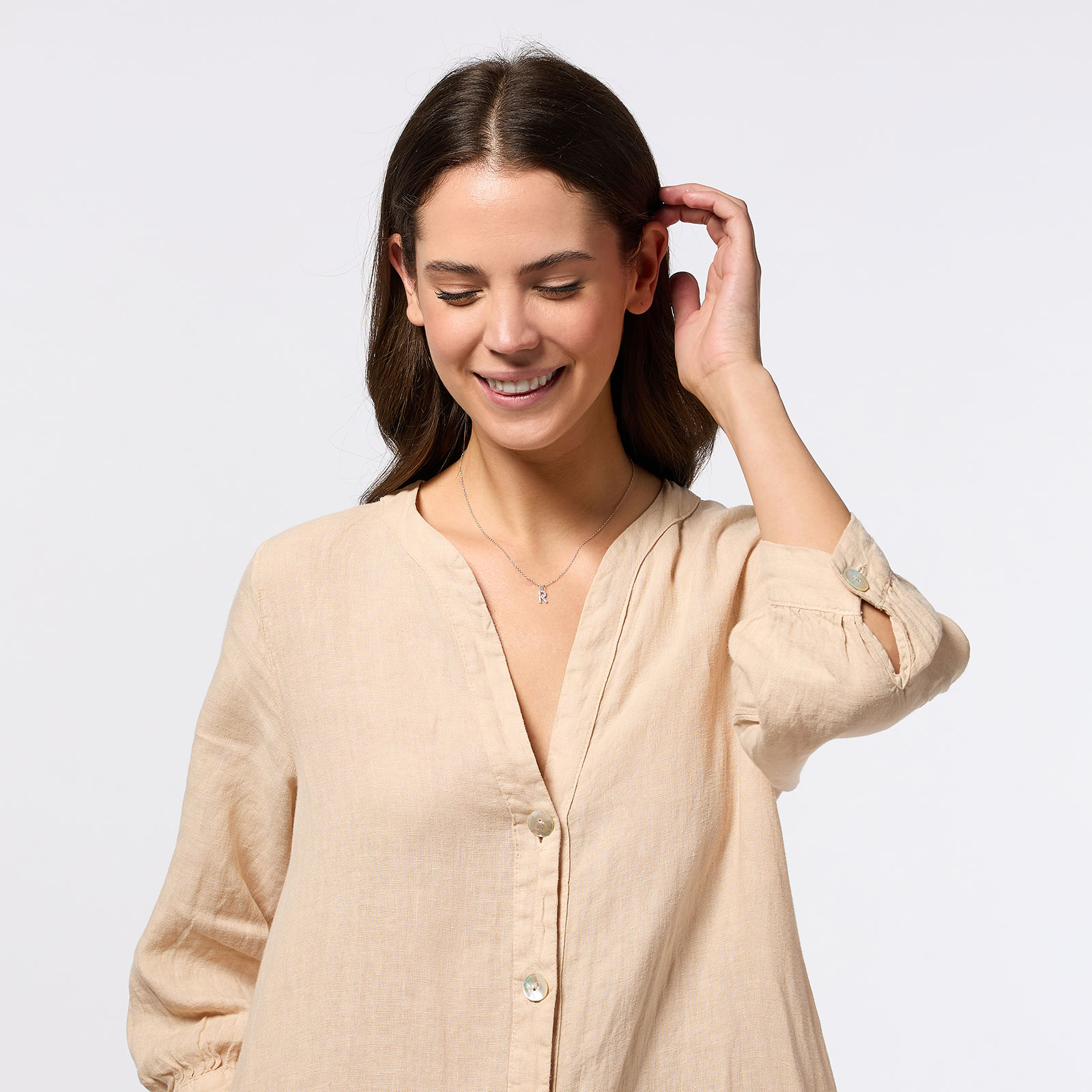 Halsband äkta silver, bokstav R - 42+3 cm