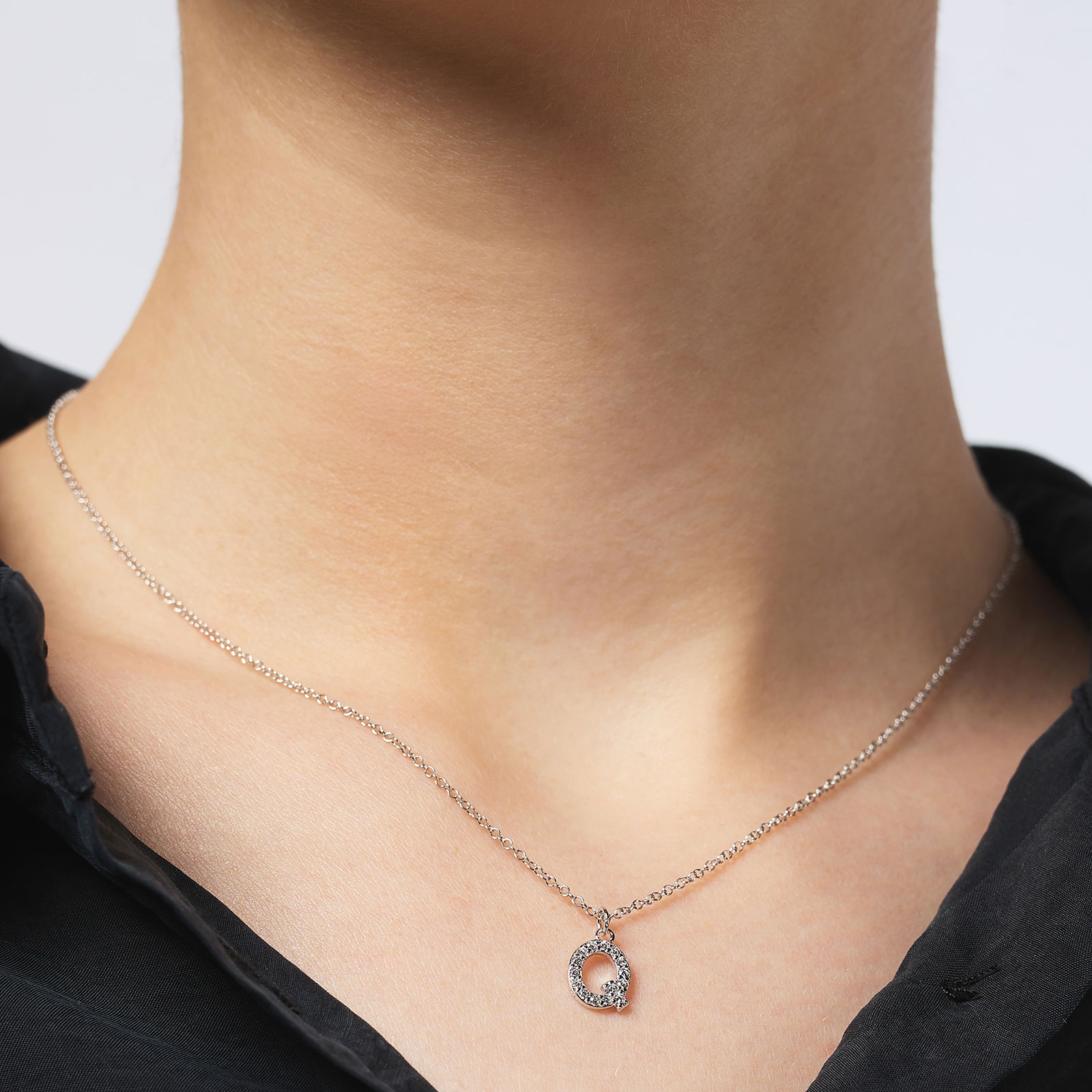 Halsband äkta silver, bokstav Q - 42+3 cm