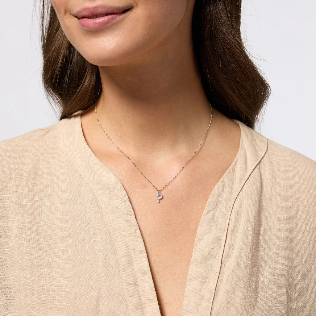 Halsband äkta silver, bokstav P - 42+3 cm