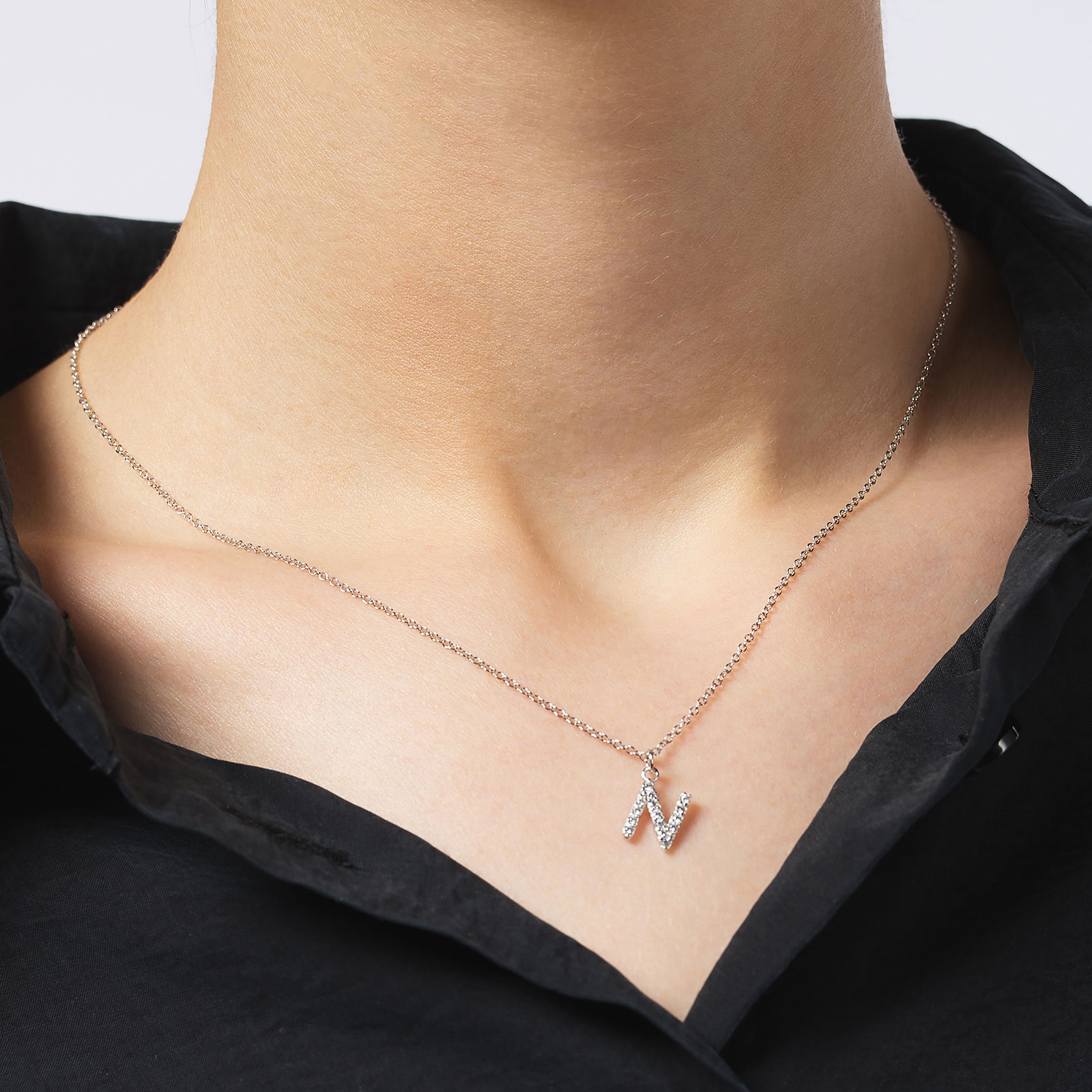 Halsband äkta silver, bokstav N - 42+3 cm