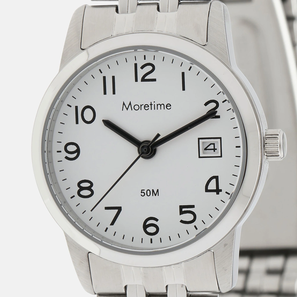 Moretime damklocka - datum, silver/vit, 26 mm