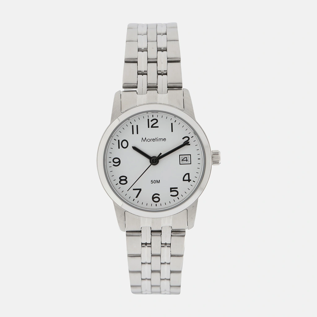 Moretime damklocka - datum, silver/vit, 26 mm