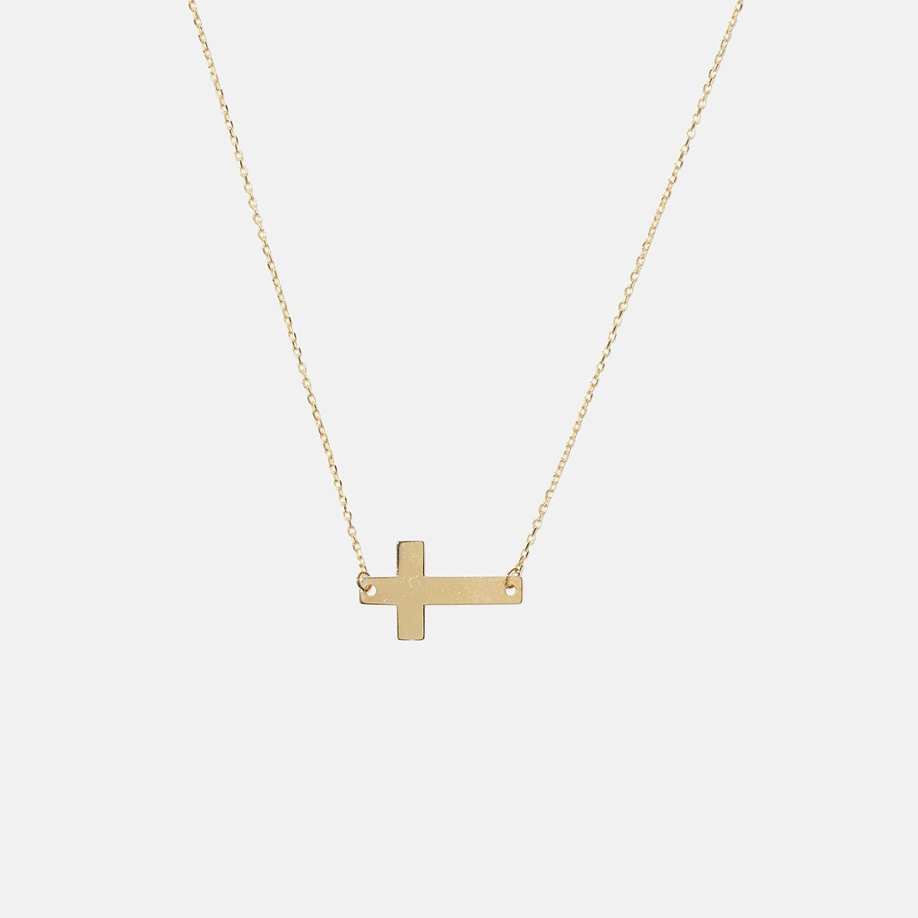 Halsband 18k guld, liggande kors - 42+3 cm