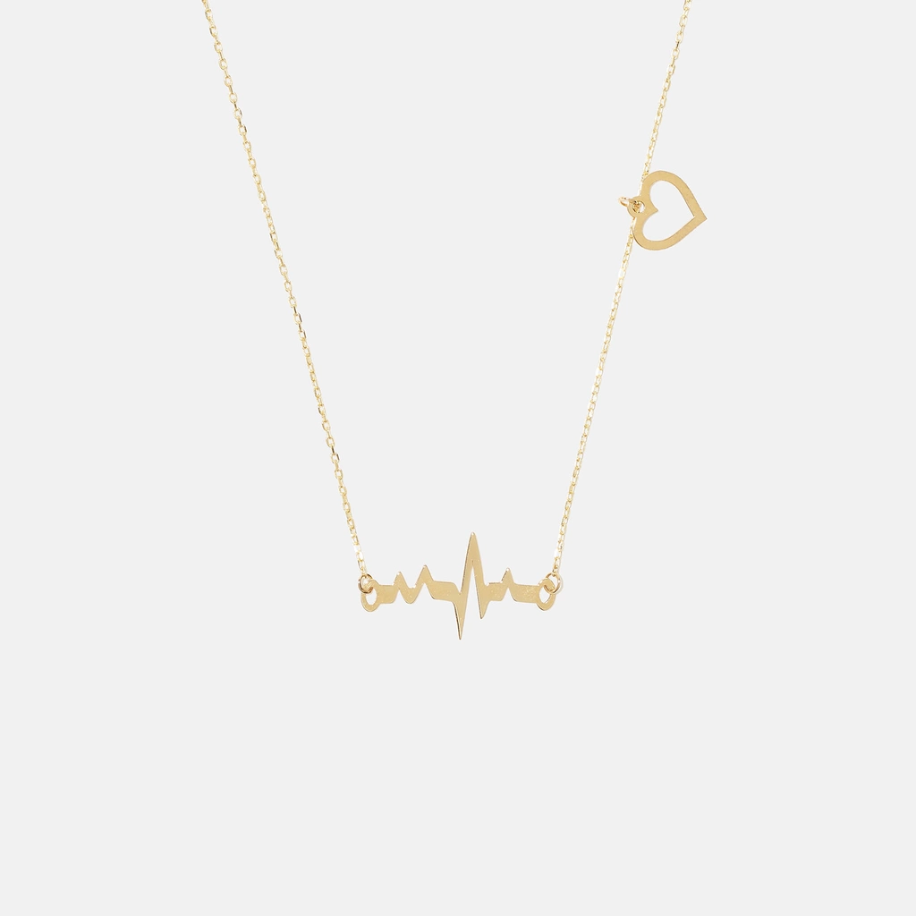 Halsband 18k guld, hjärtslag & hjärta- 42+3 cm