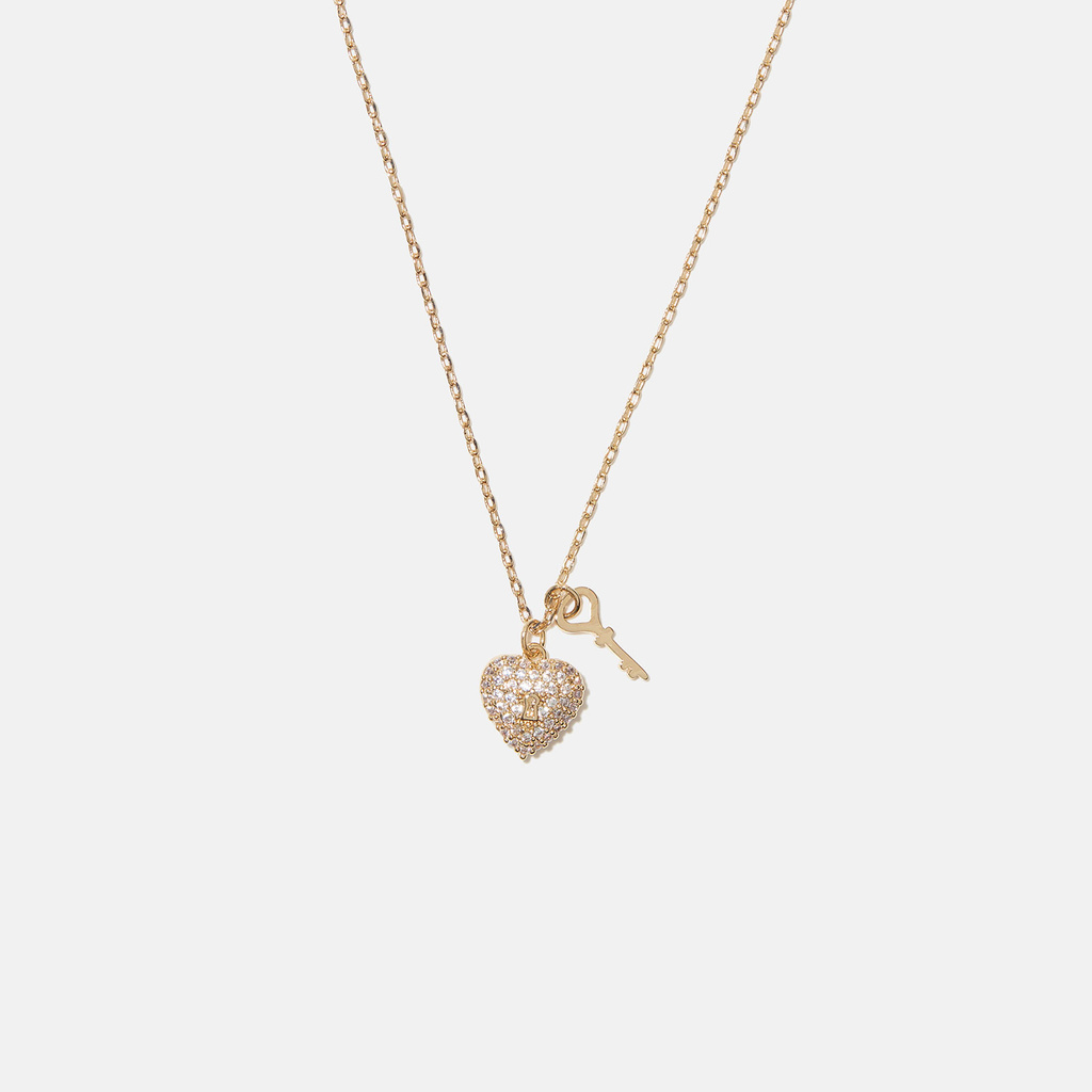 18k guldpläterat halsband - hjärta & nyckel