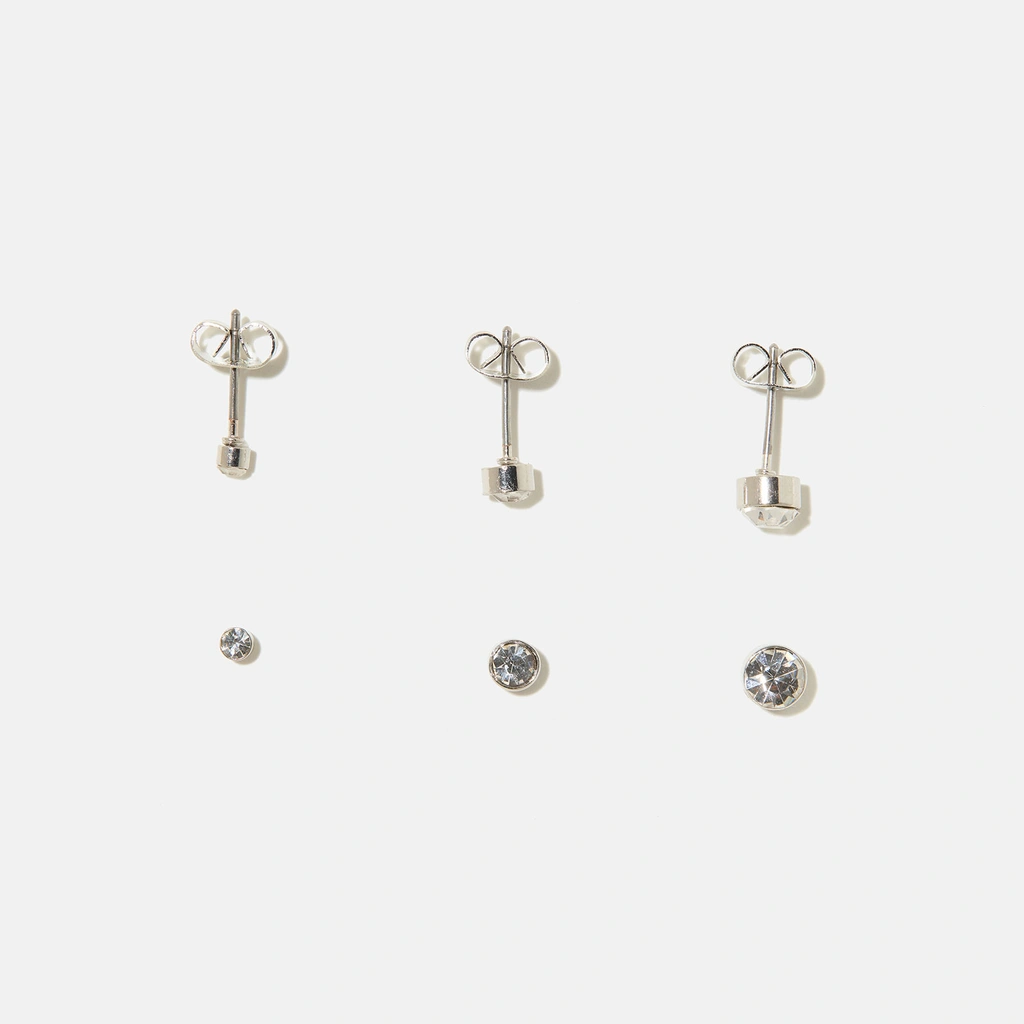 3-pack silverfärgade örhängen - studs