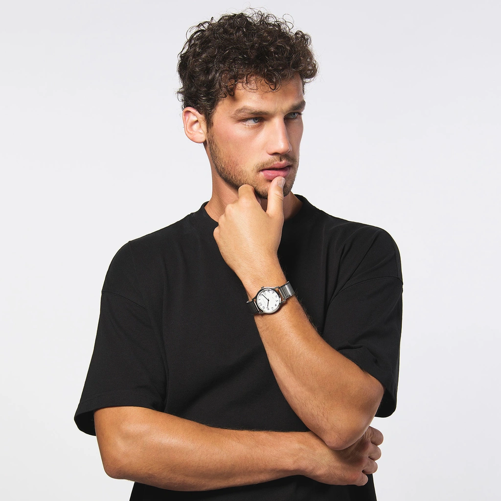 Moretime herrklocka - flexband, silver/vit