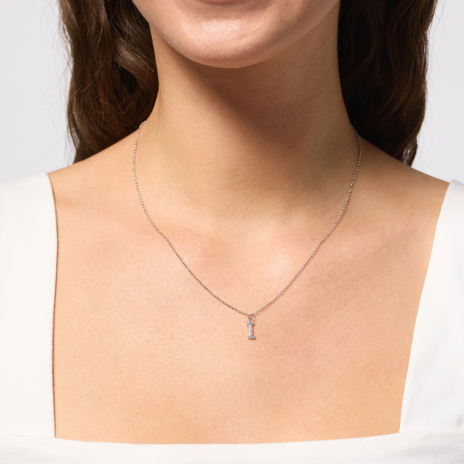 Halsband äkta silver, bokstav I - 42+3 cm