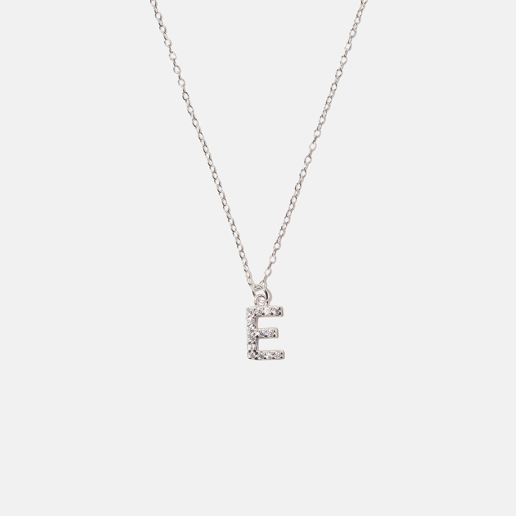 Halsband äkta silver, bokstav E - 42+3 cm