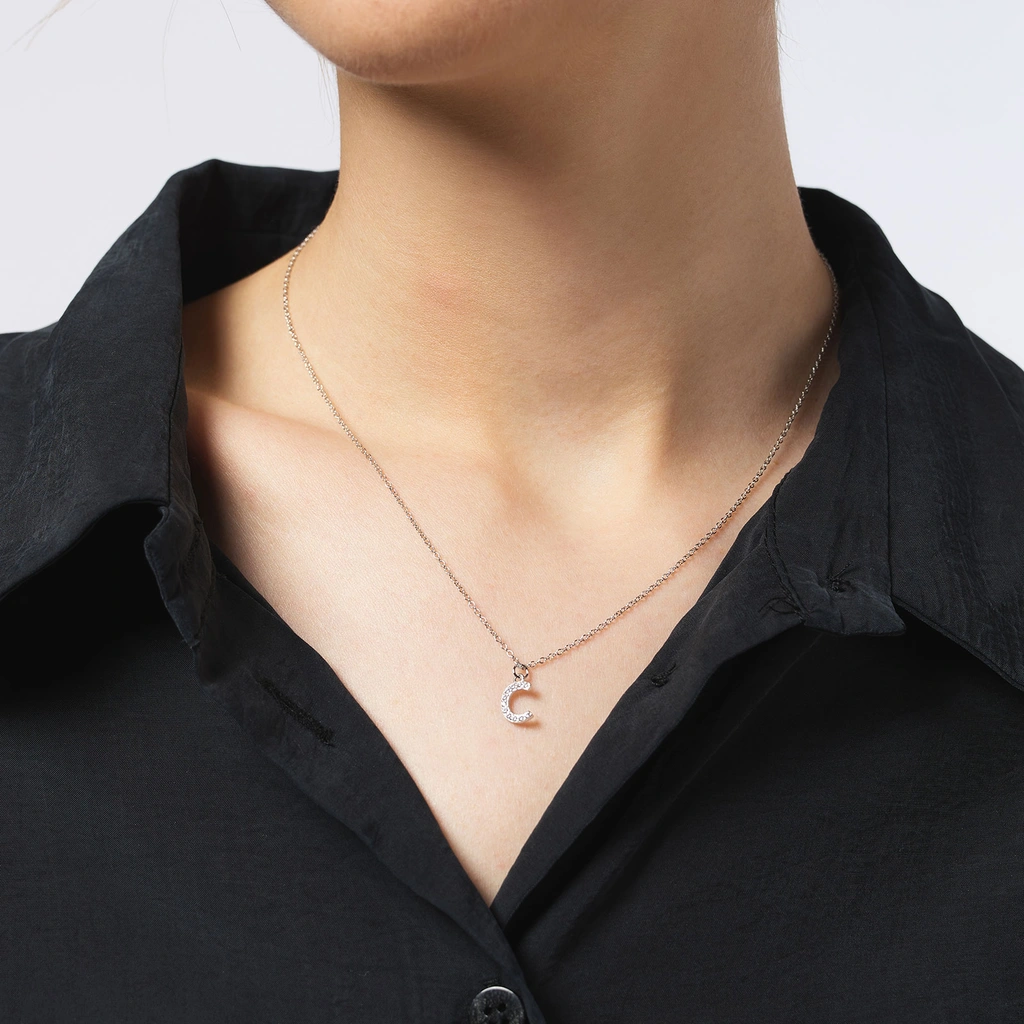 Halsband äkta silver, bokstav C - 42+3 cm