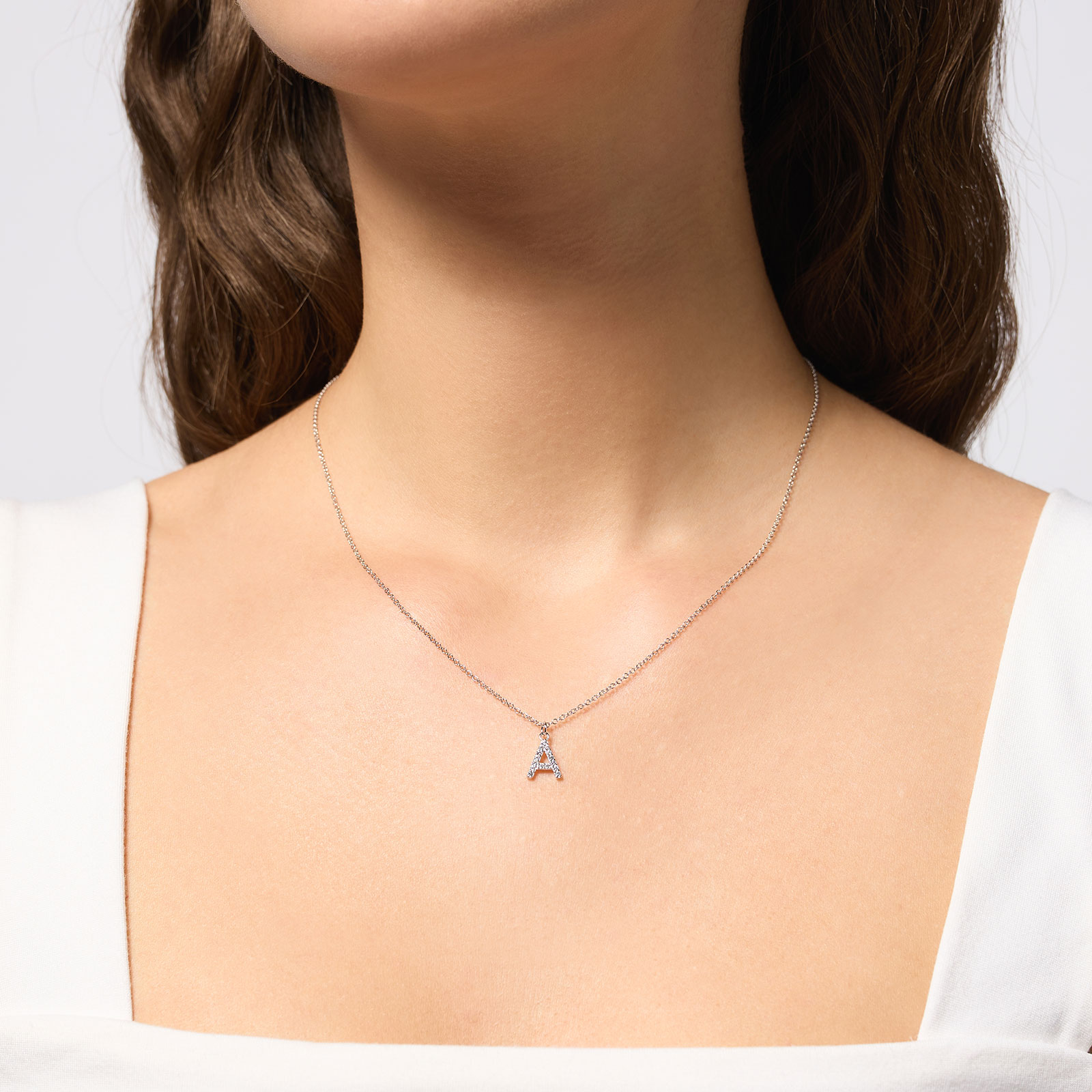 Halsband äkta silver, bokstav A - 42+3 cm