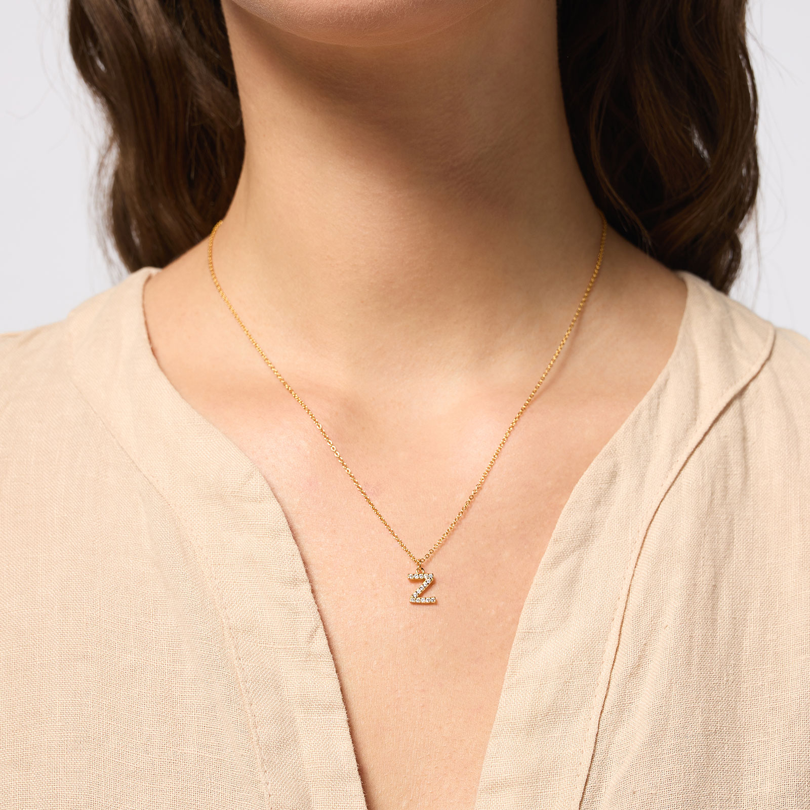 Guldpläterat halsband bokstav Z - 42+3 cm