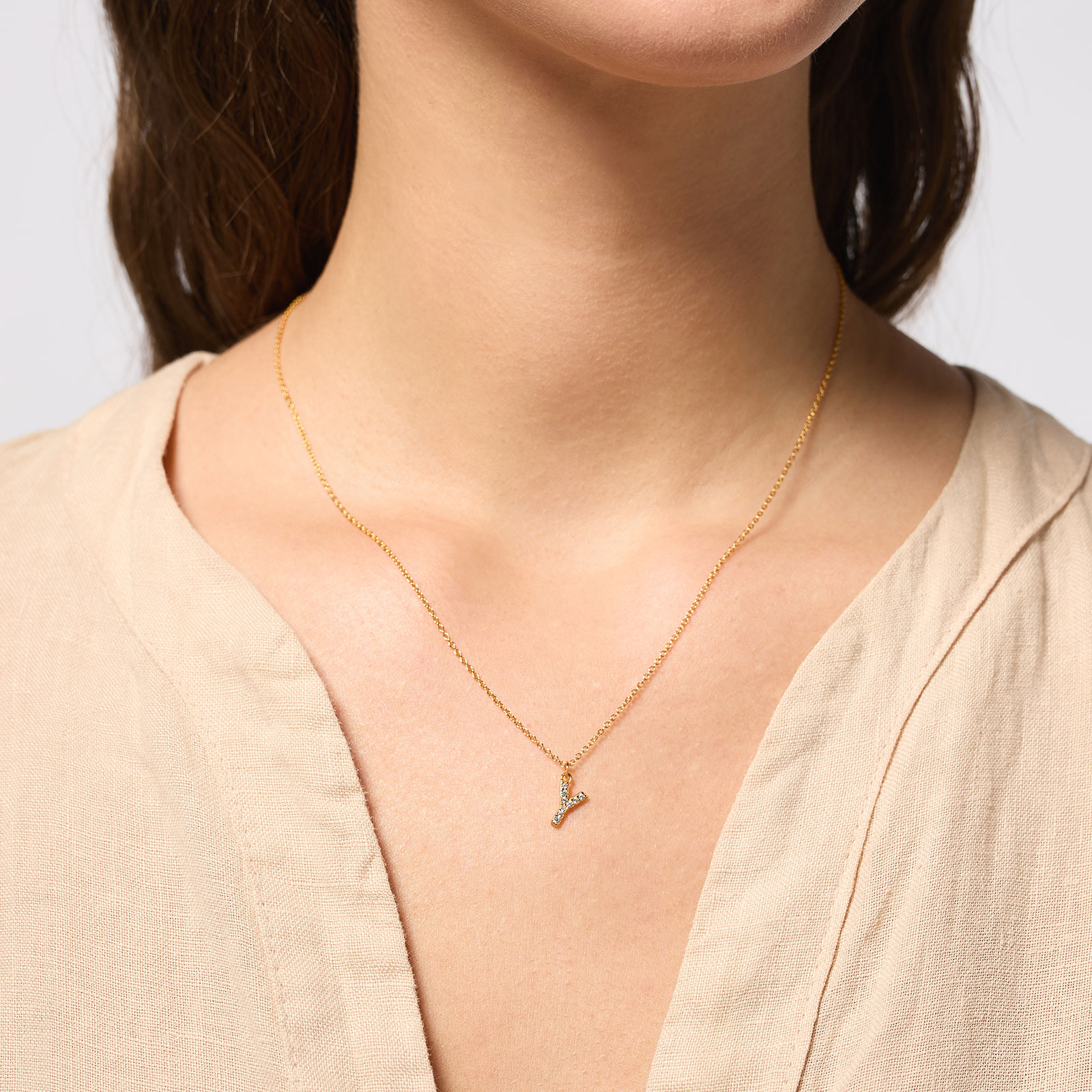 Guldpläterat halsband bokstav Y - 42+3 cm