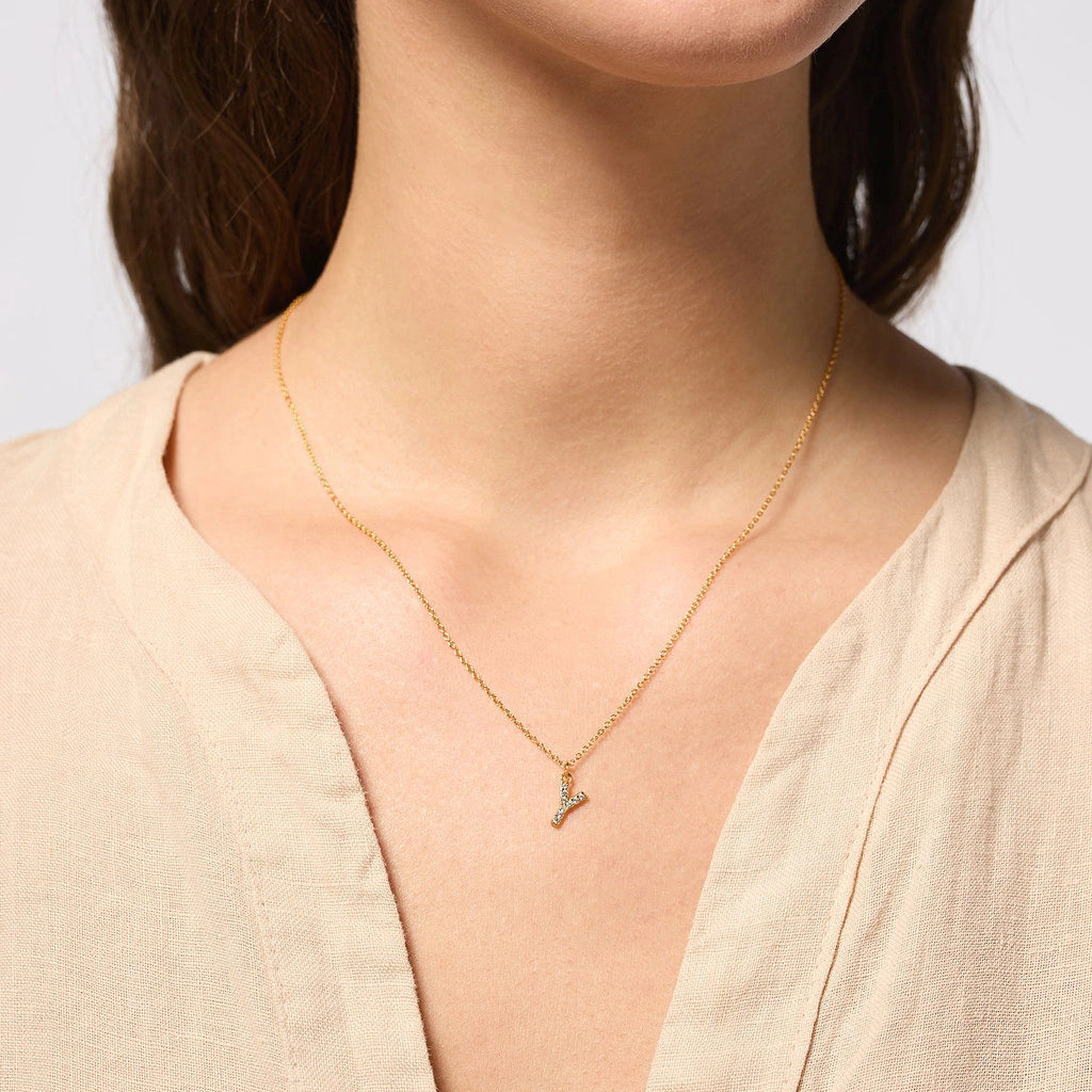 Guldpläterat halsband bokstav Y - 42+3 cm