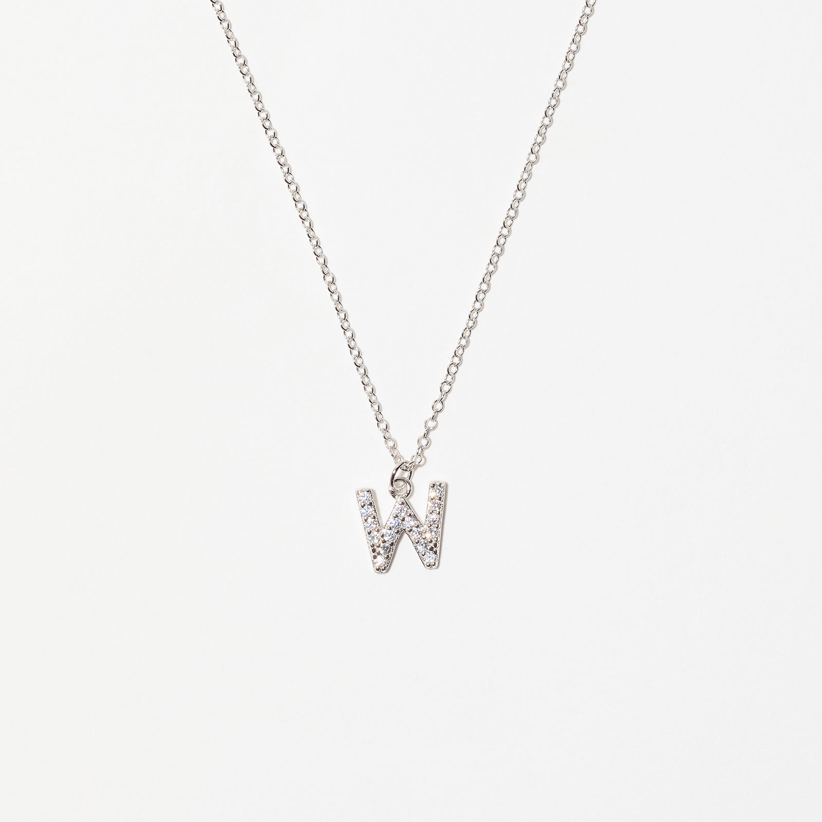 Halsband äkta silver, bokstav W - 42+3 cm