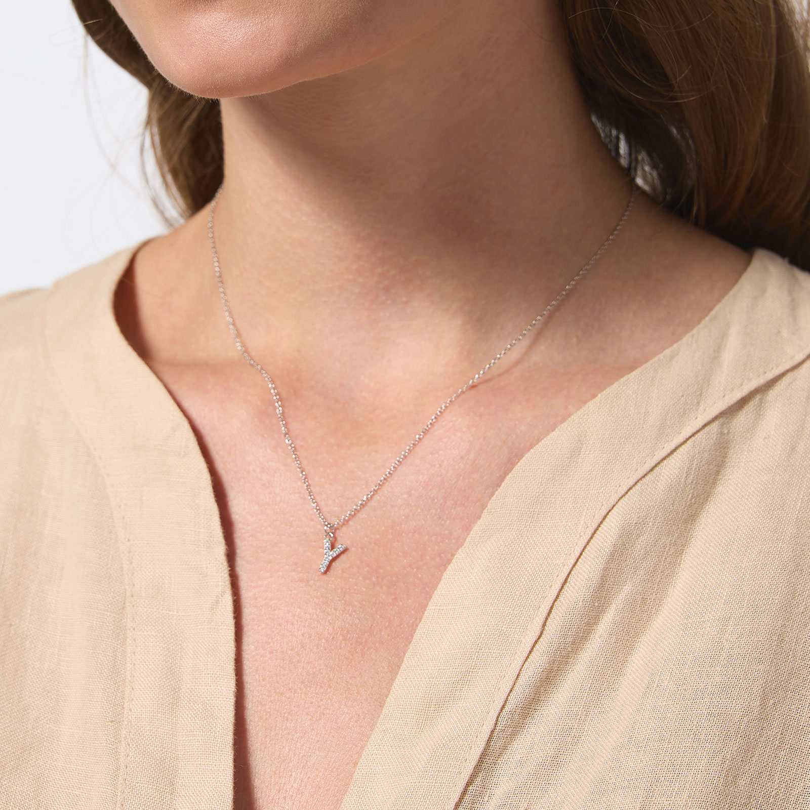 Halsband äkta silver, bokstav Y - 42+3 cm