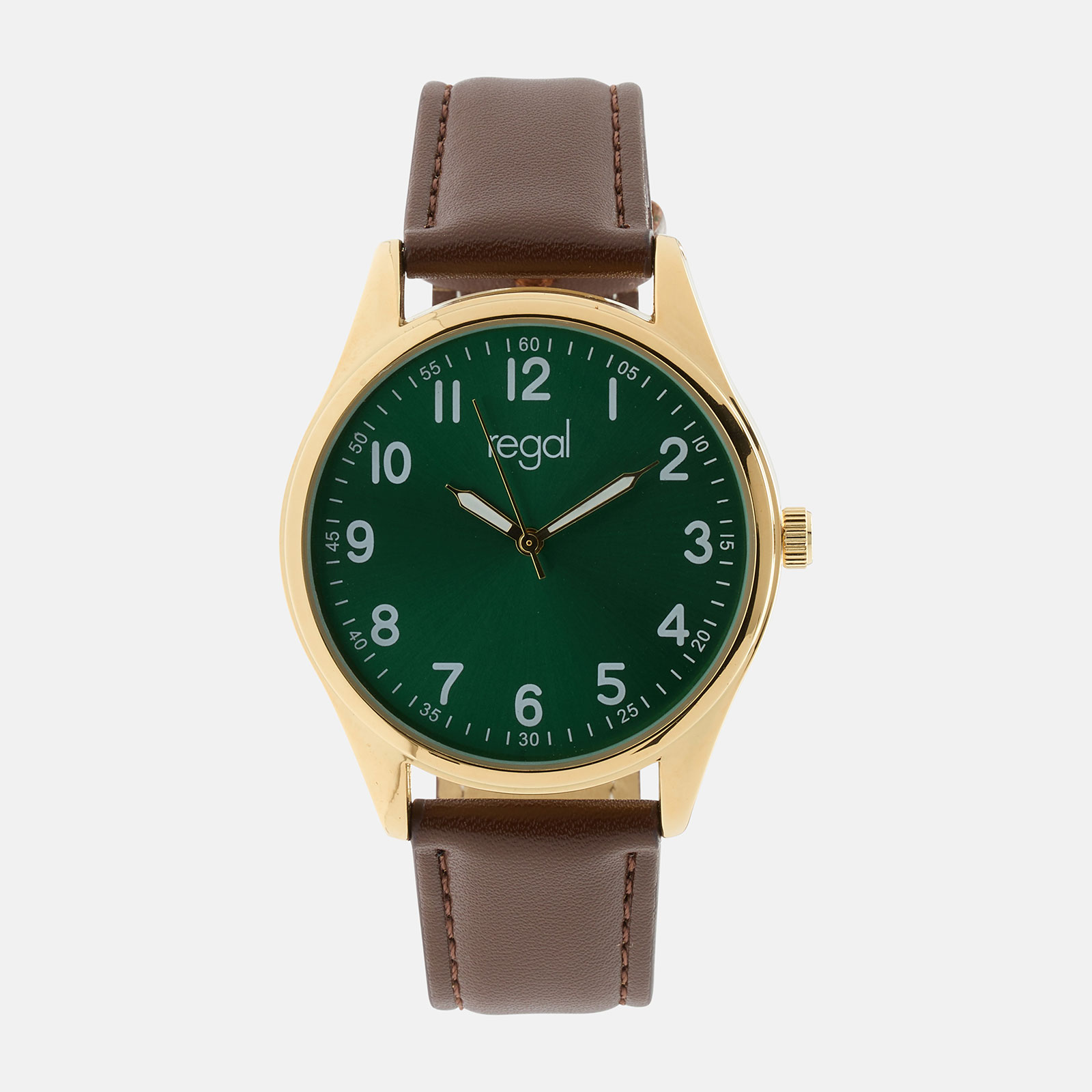 Regal herrklocka -  brunt band, guldton/grön, 40mm