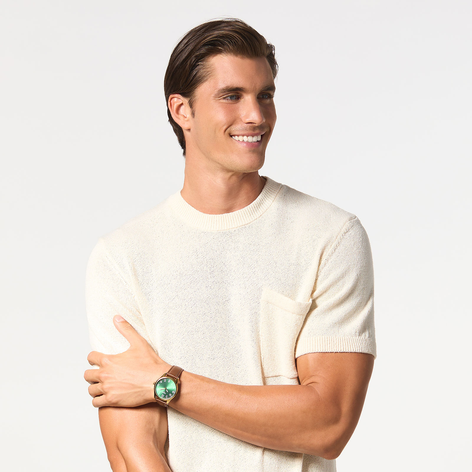 Regal herrklocka -  brunt band, guldton/grön, 40mm