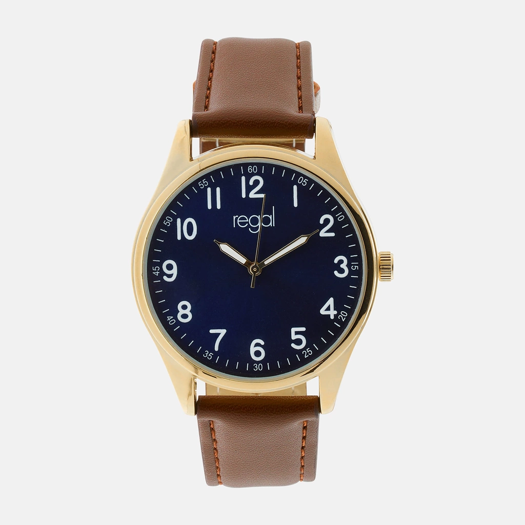 Regal herrklocka -  brunt band, guldton/blå, 40mm