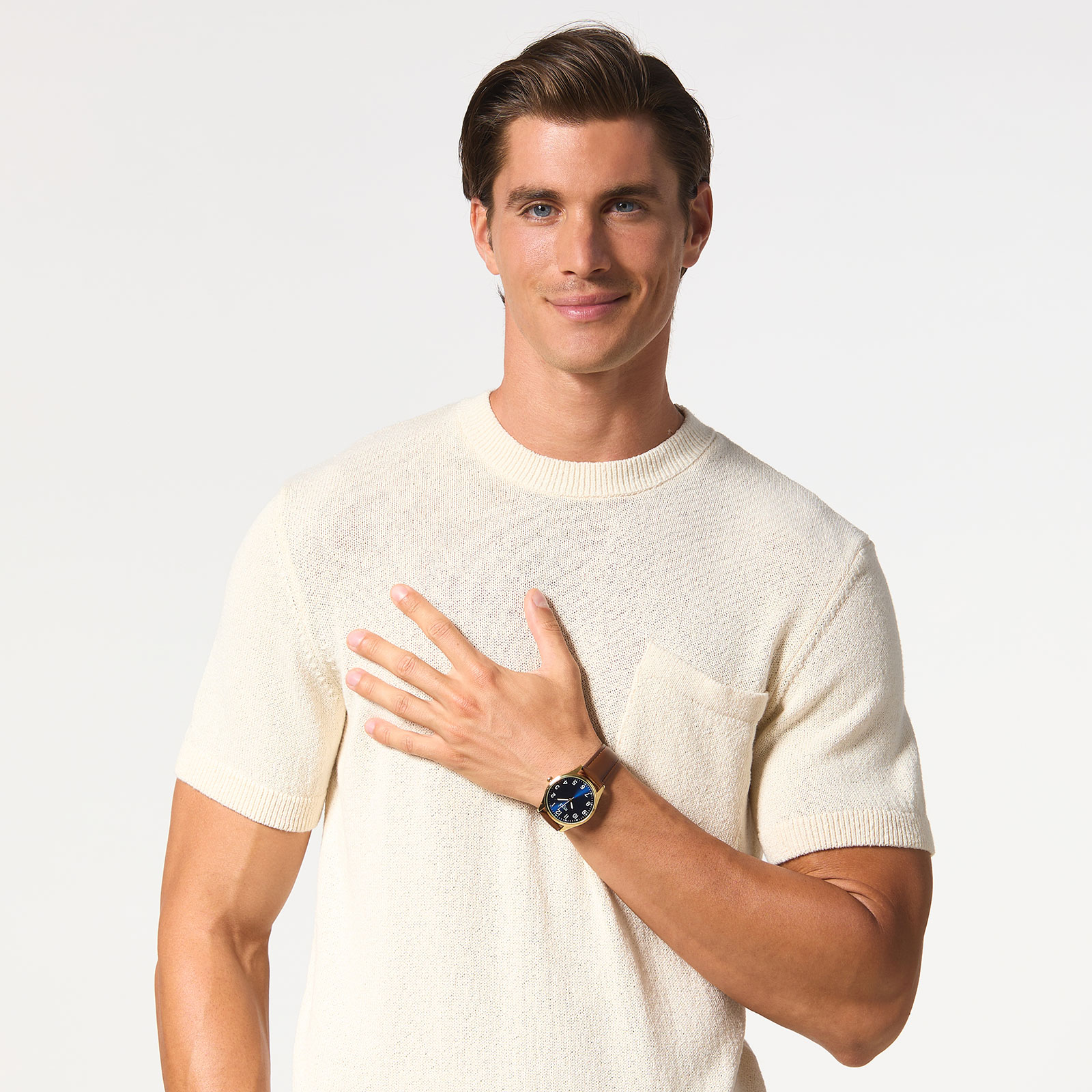 Regal herrklocka -  brunt band, guldton/blå, 40mm