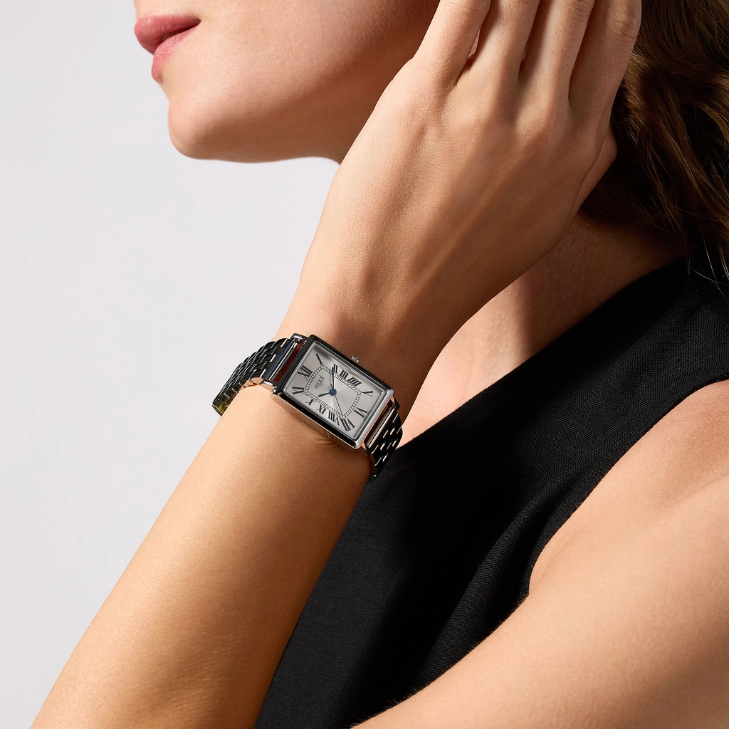 Regal damklocka - rektangulär, silverton, 24x32mm