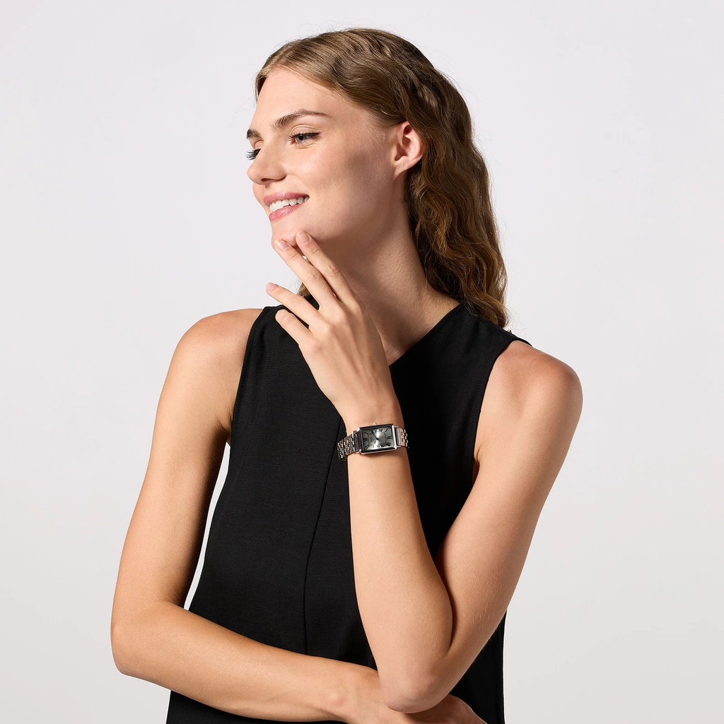 Regal damklocka - rektangulär, silverton, 24x32mm