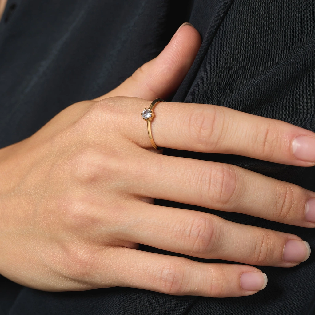 Ring 18k guld, solitärring Kubisk Zirkonia, 17,5mm