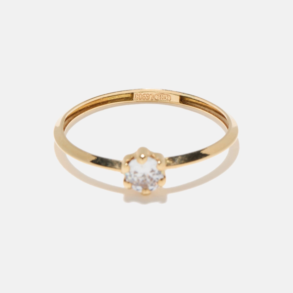 Ring 18k guld, solitärring Kubisk Zirkonia, 17,5mm