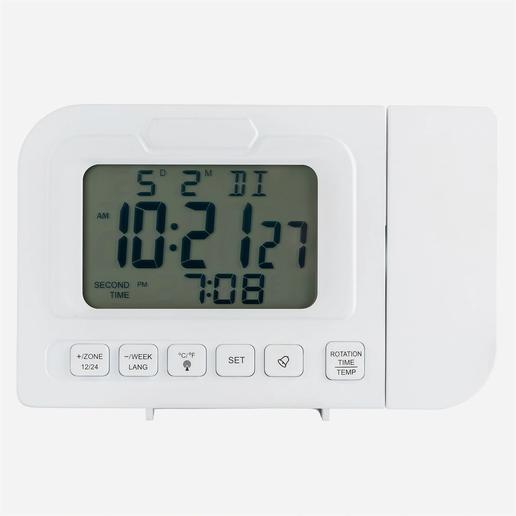 Väckarur med Projektor - vit, 16x5 cm