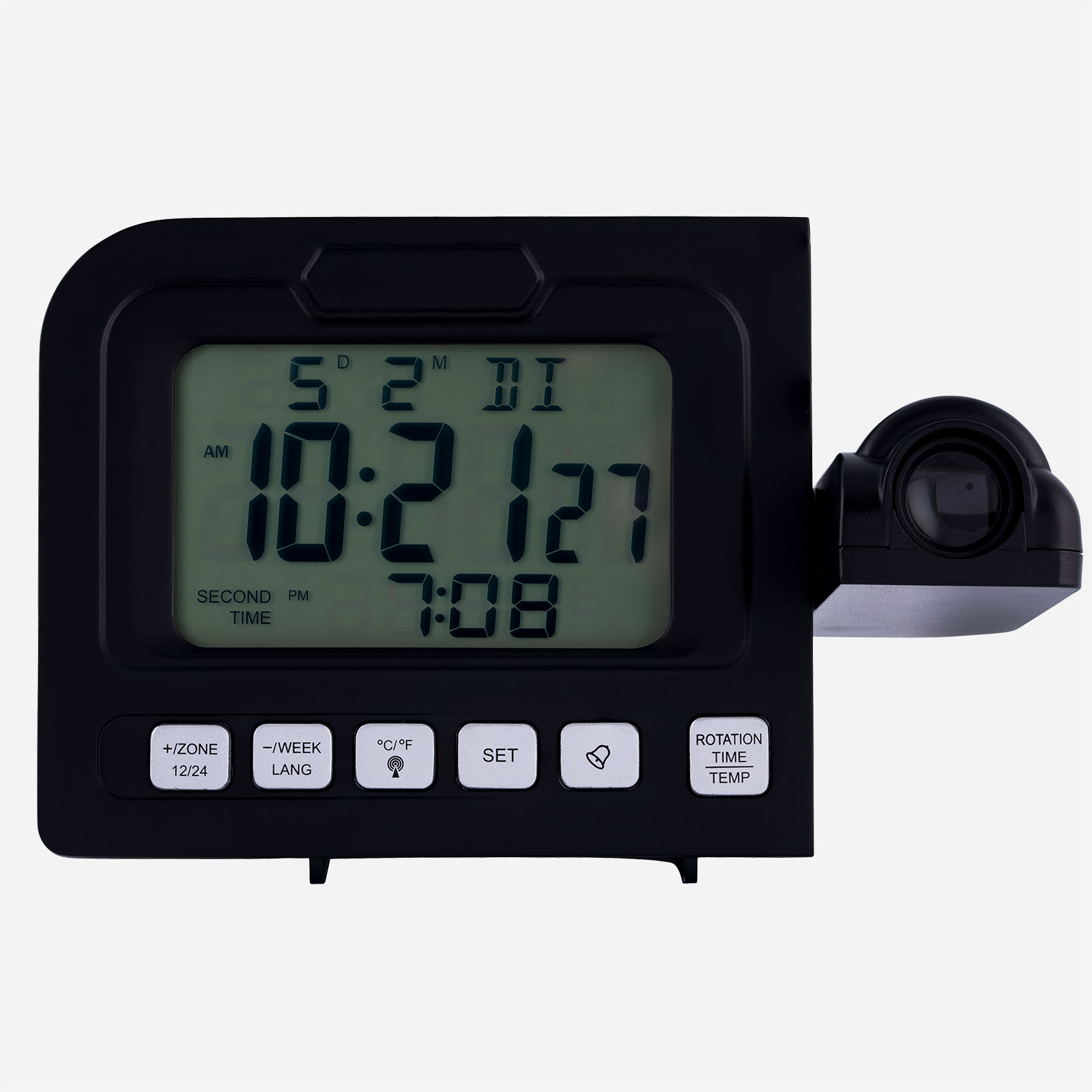 Väckarur med Projektor - svart, 16x5 cm