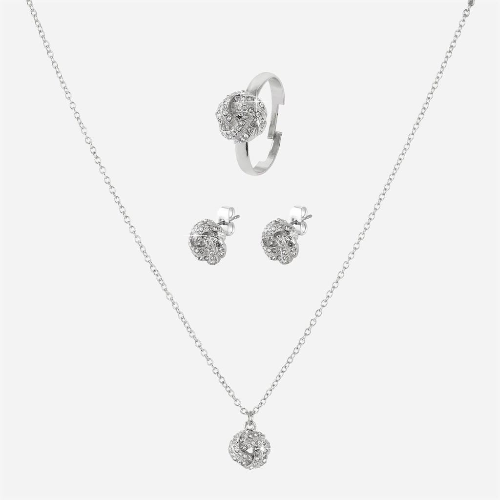 Silverfärgat smyckeset - ring, örhängen & halsband