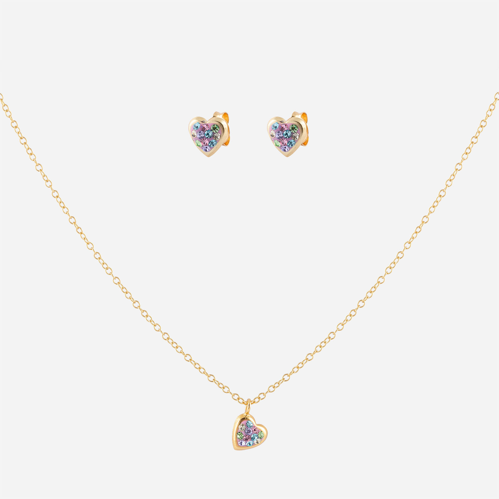 Guldpläterat smyckeset för barn i äkta silver - glittriga hjärtan