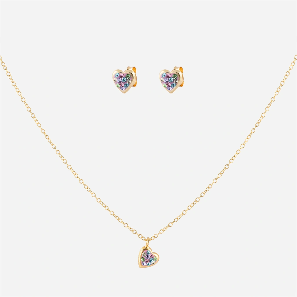 Guldpläterat smyckeset för barn i äkta silver - glittriga hjärtan