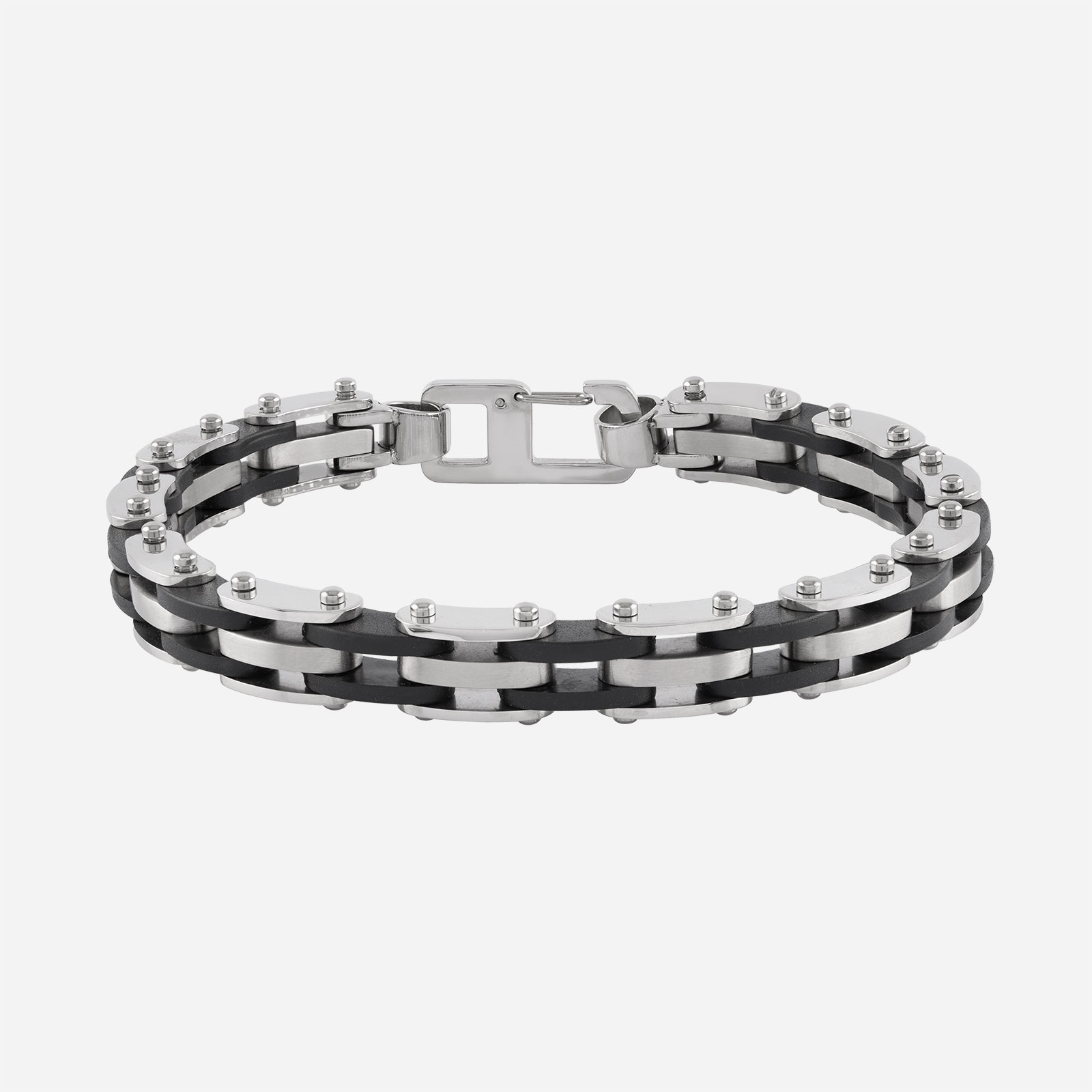 Armband herr - stål och svart gummi