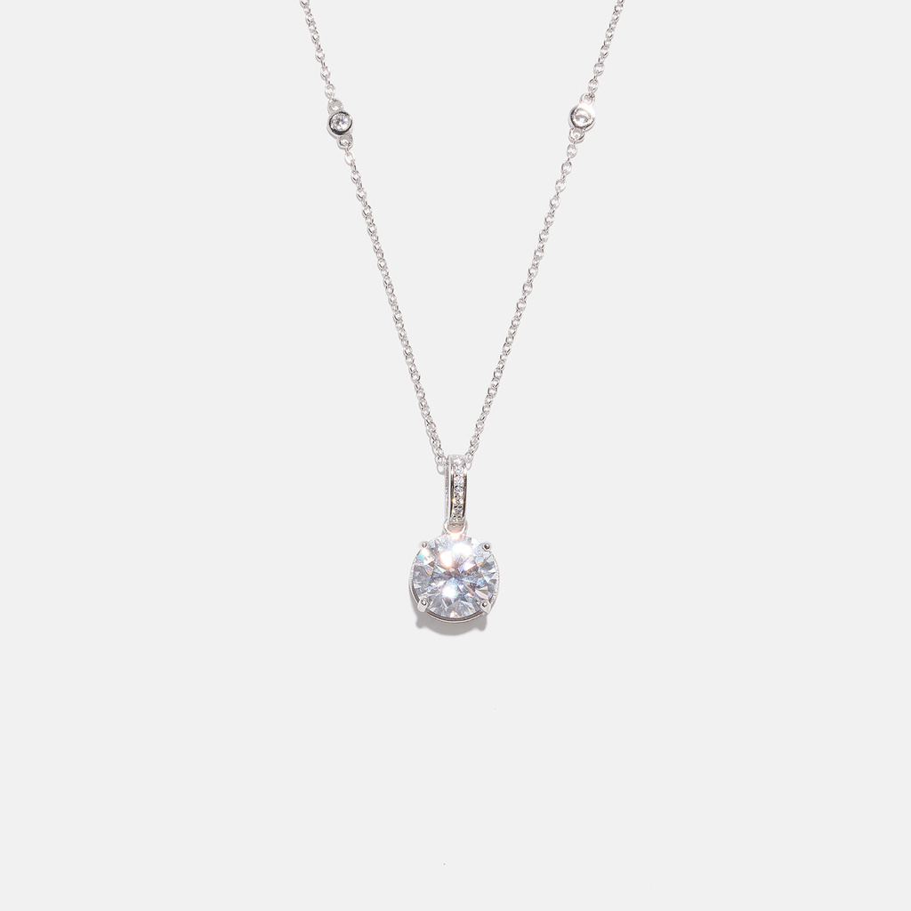 Halsband 925 Sterling Silver, vit Kubisk Zikonia