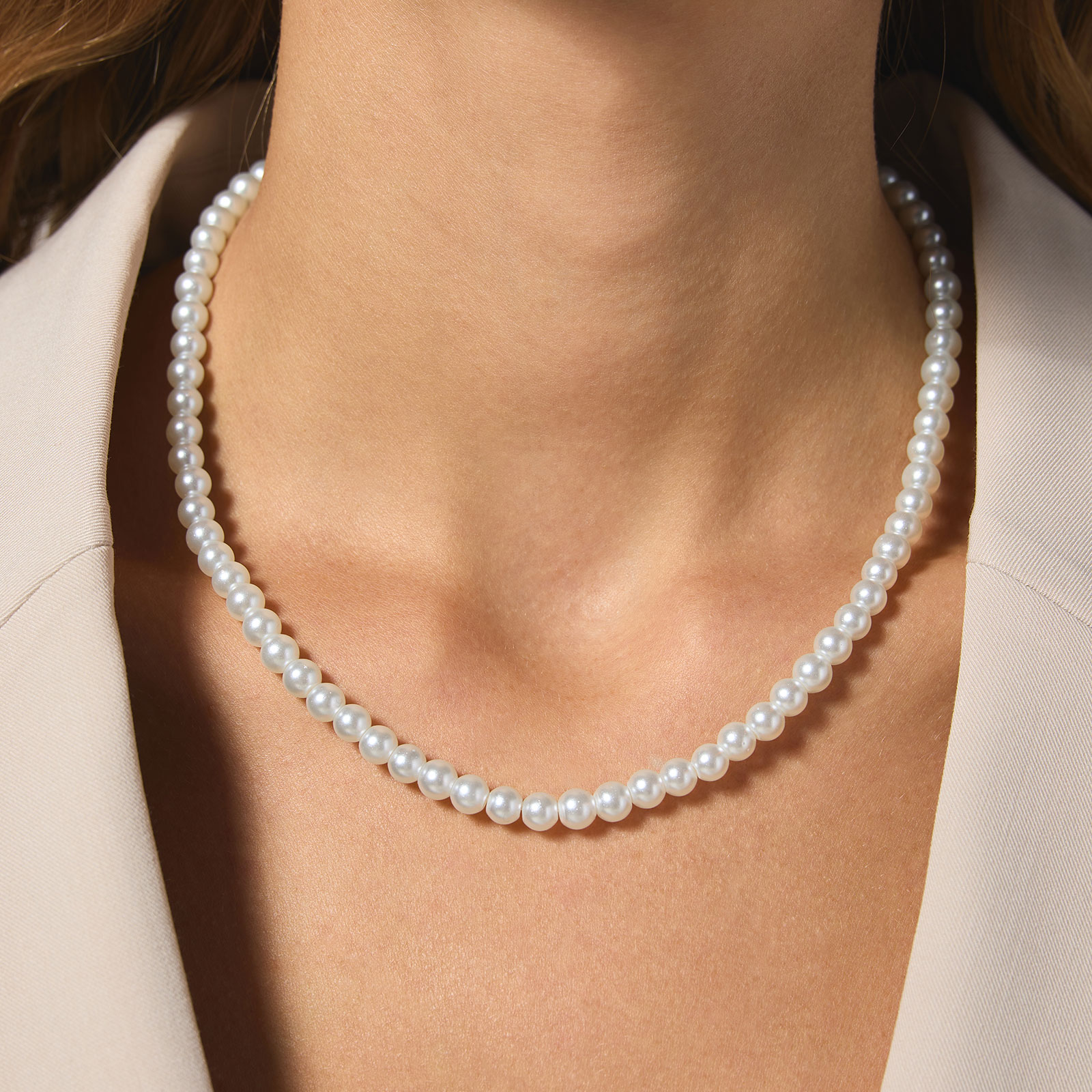 Pärlhalsband - vita pärlor, 40+6cm