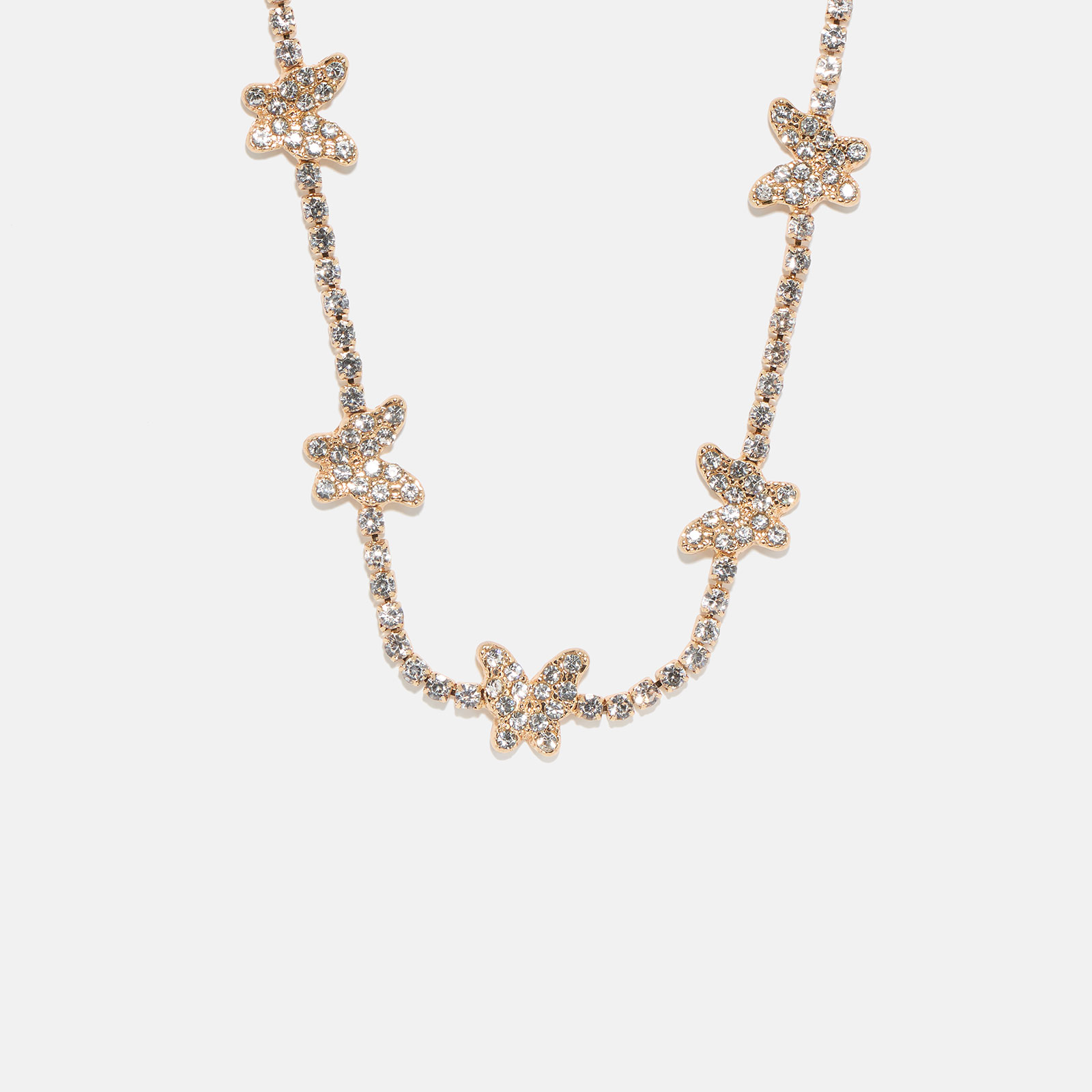 Guldfärgat halsband, strass fjärilar