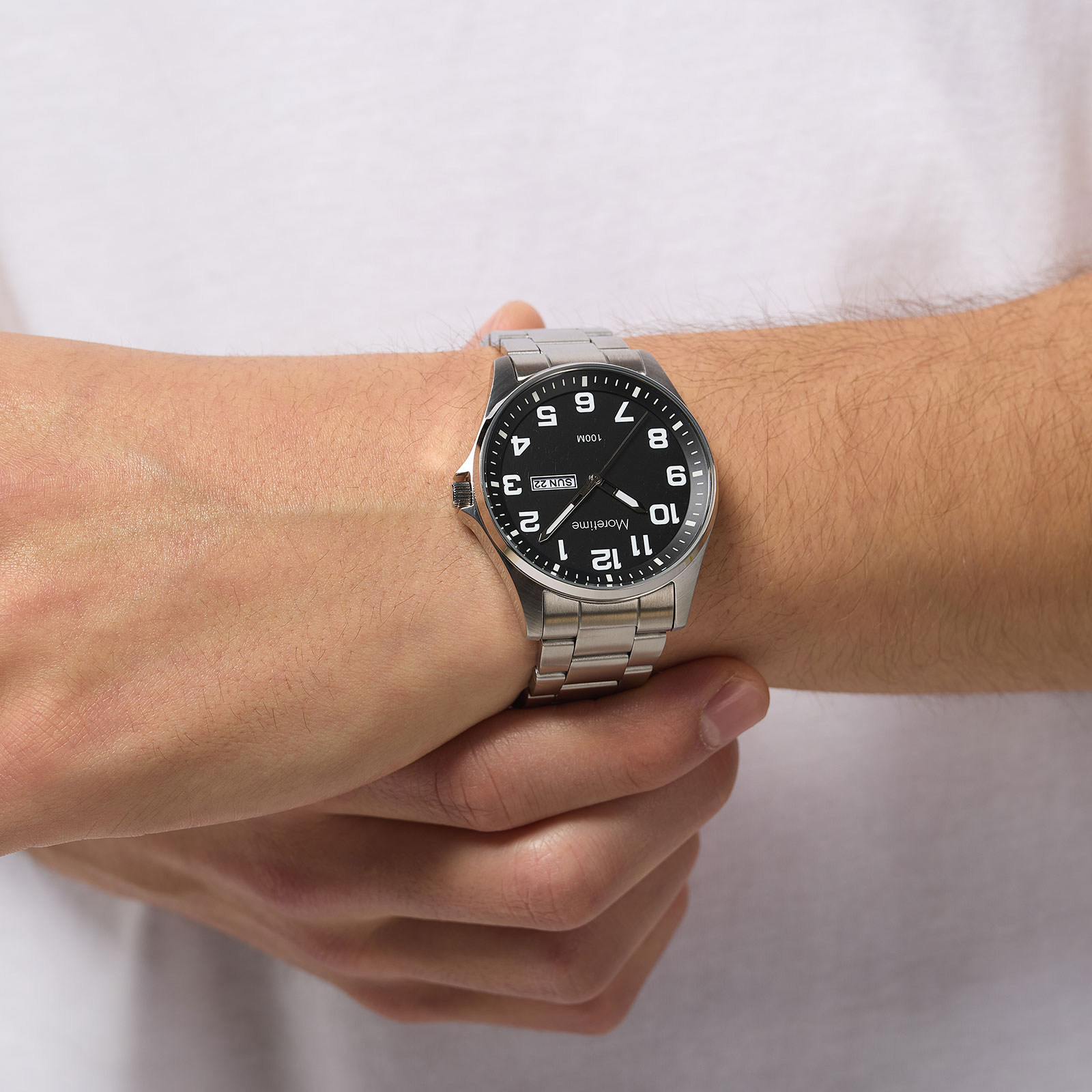 Moretime herrklocka - metallband, silver/svart, 42 mm