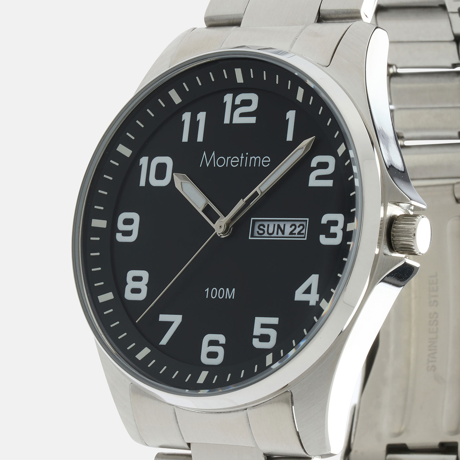 Moretime herrklocka - metallband, silver/svart, 42 mm