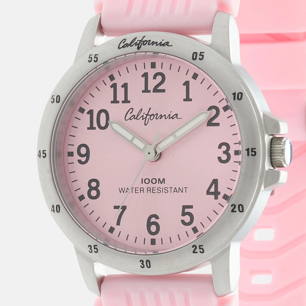 California barnklocka - gummiband, rosa, 28 mm