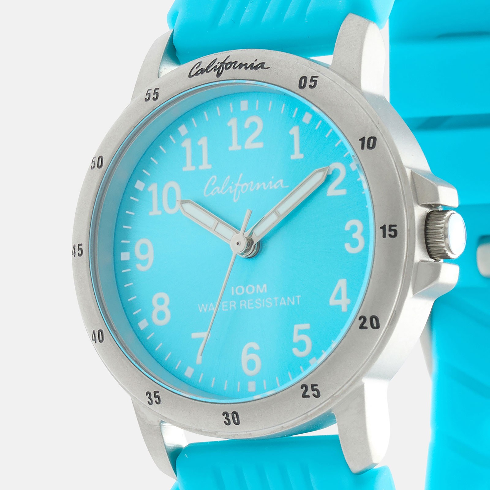 California barnklocka - gummiband, turkos, 28 mm