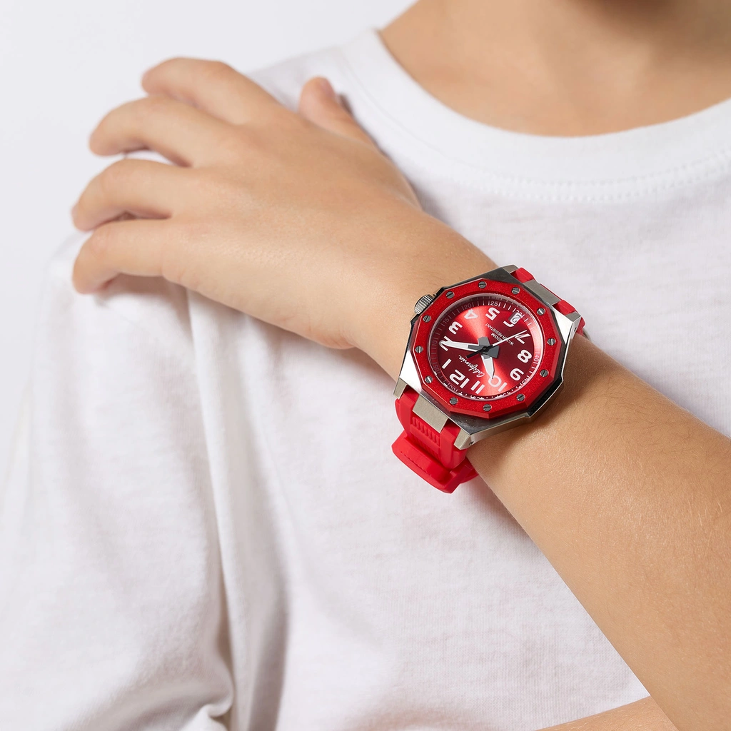 California barnklocka - gummiband, röd, 37 mm