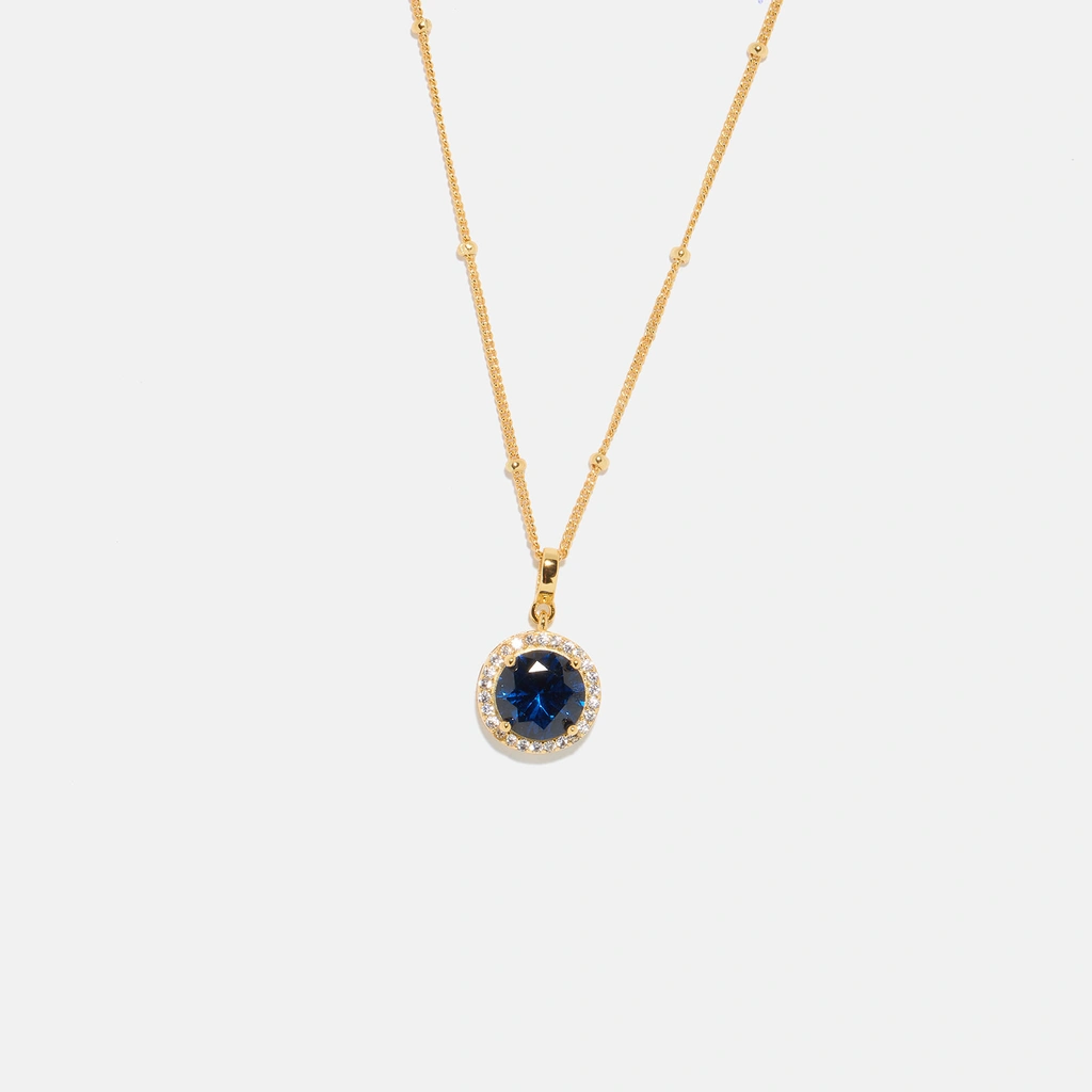 Guldpläterat halsband i äkta silver - månadsten September, 42+3cm