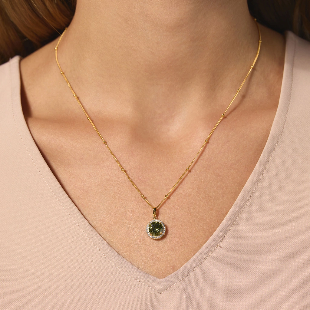 Guldpläterat halsband i äkta silver - månadsten Augusti, 42+3cm